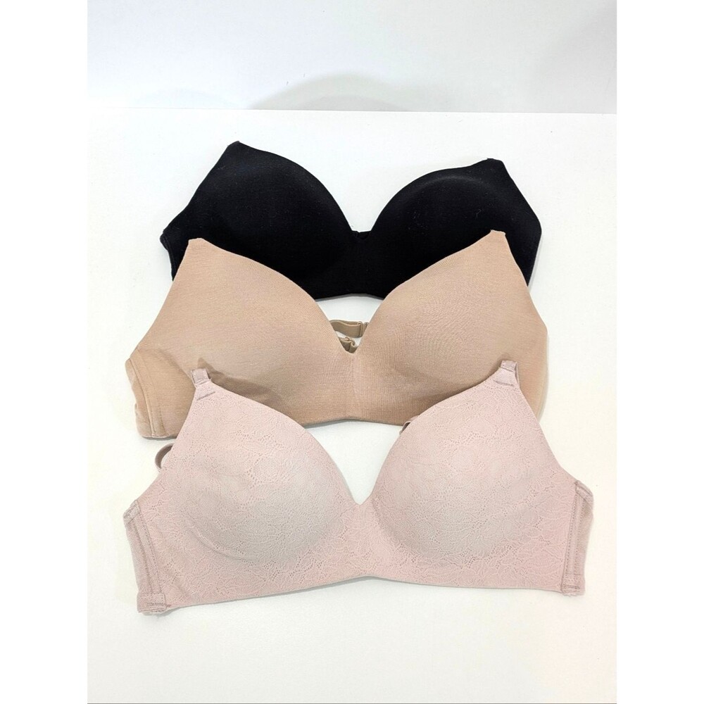 3 Jockey Soft Wireless Molded Cup Bras Size 32B - Black, Tan, Pink - 4493 4270